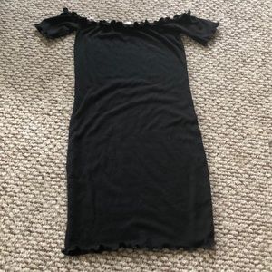 Black ribbed body con off the shoulder dress